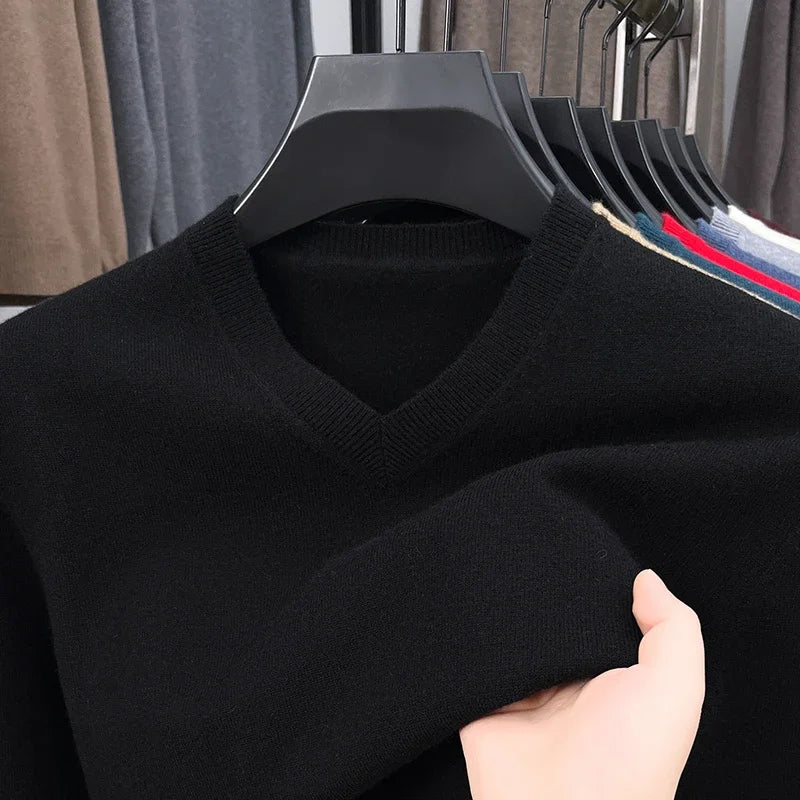 Men's V Neck Long Sleeve Knit Sweater