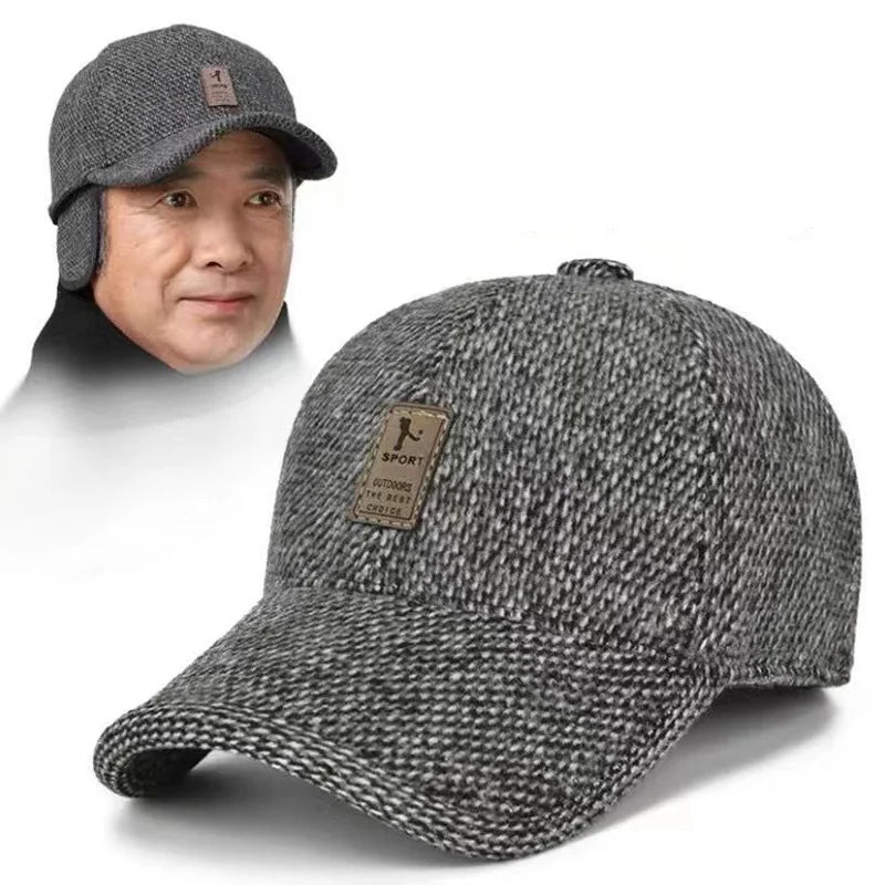 Textured Baseball Cap with Fold Down Ear Cover Panels