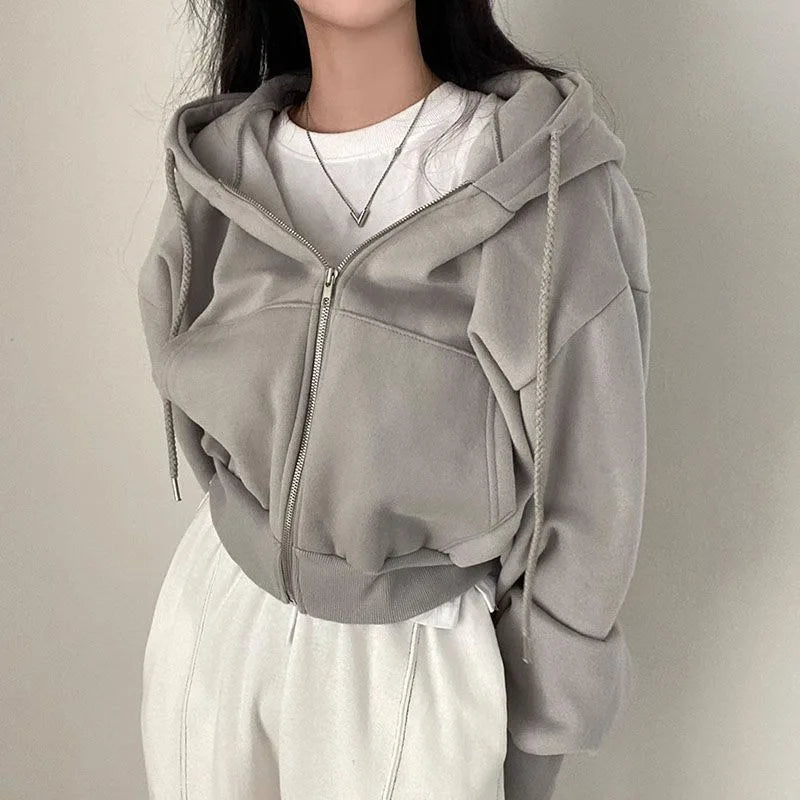 Long Sleeve Full Zip Casual Hooded Sweatshirt for Layering