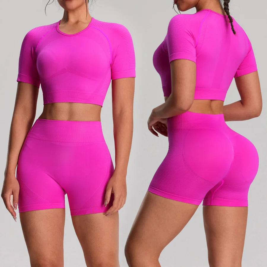 Women's Cropped Tee And Shorts Yoga Set For Workout Outfits