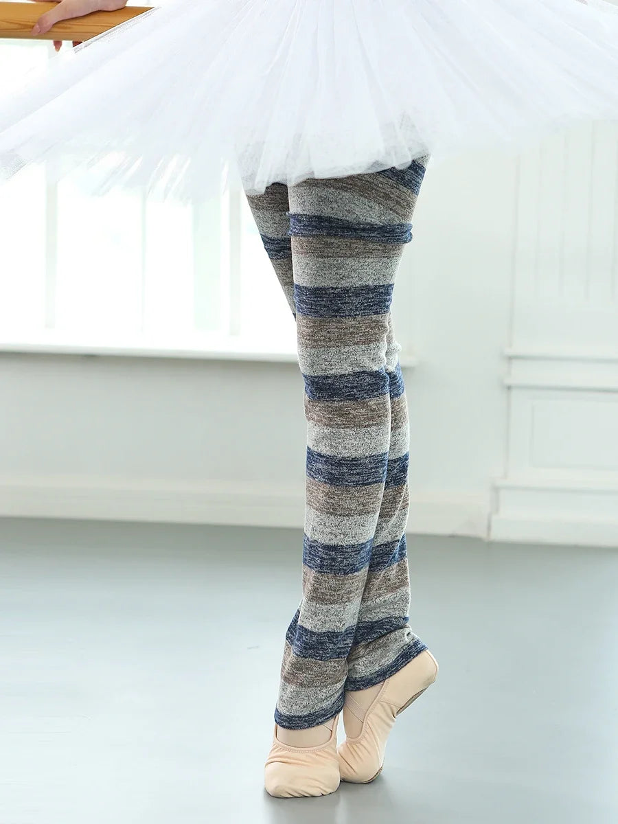 Striped Long Dance Leg Warmers with Ribbed Knit Texture