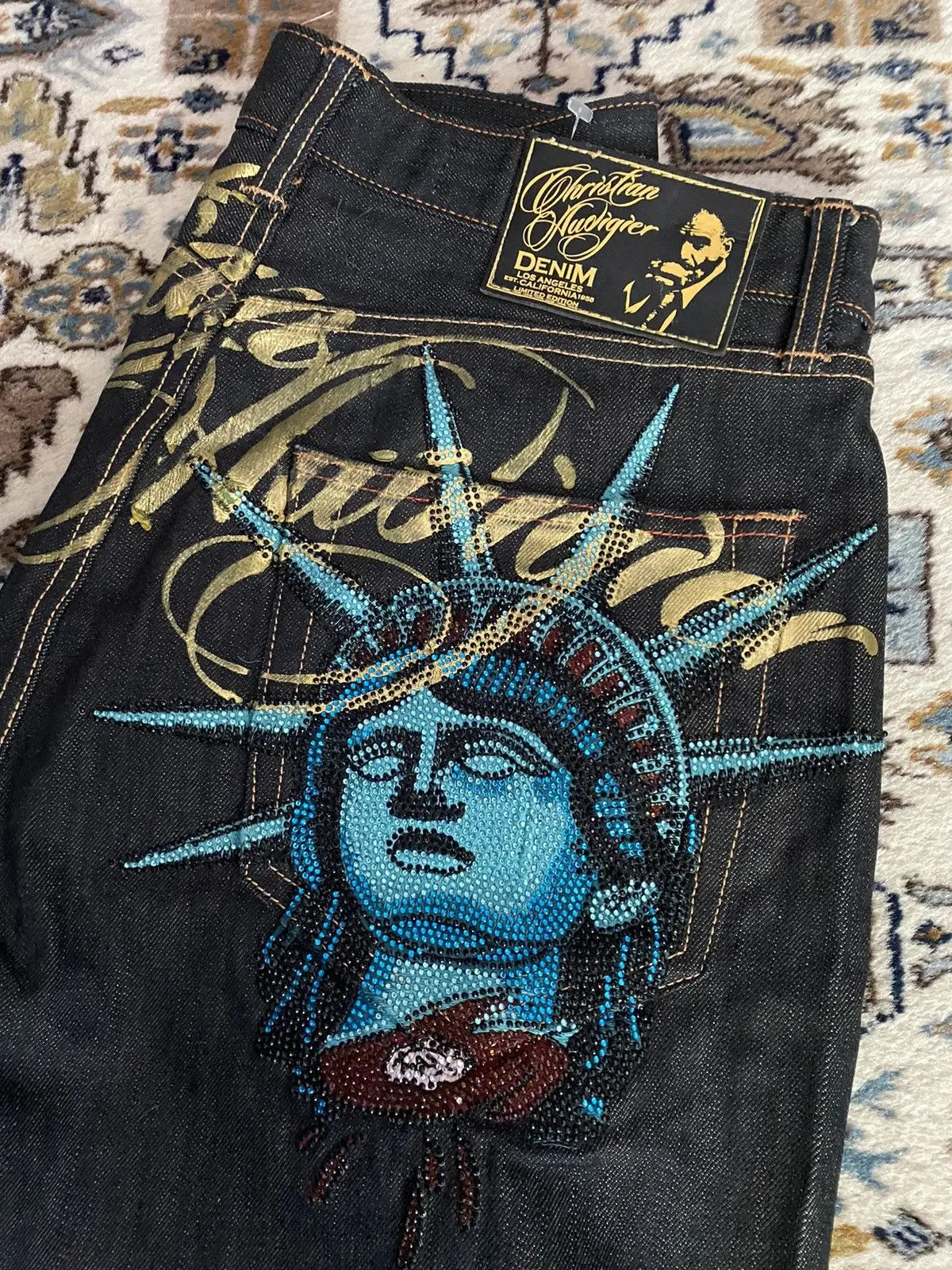 Women's Statue Graphic Black Wide Leg Denim Jeans