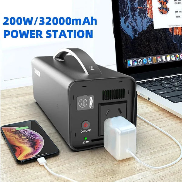 220V 200W Portable Solar Generator Power Station 32000mAh USB AC External Spare Battery Power Supply Charger For Outdoor Camping