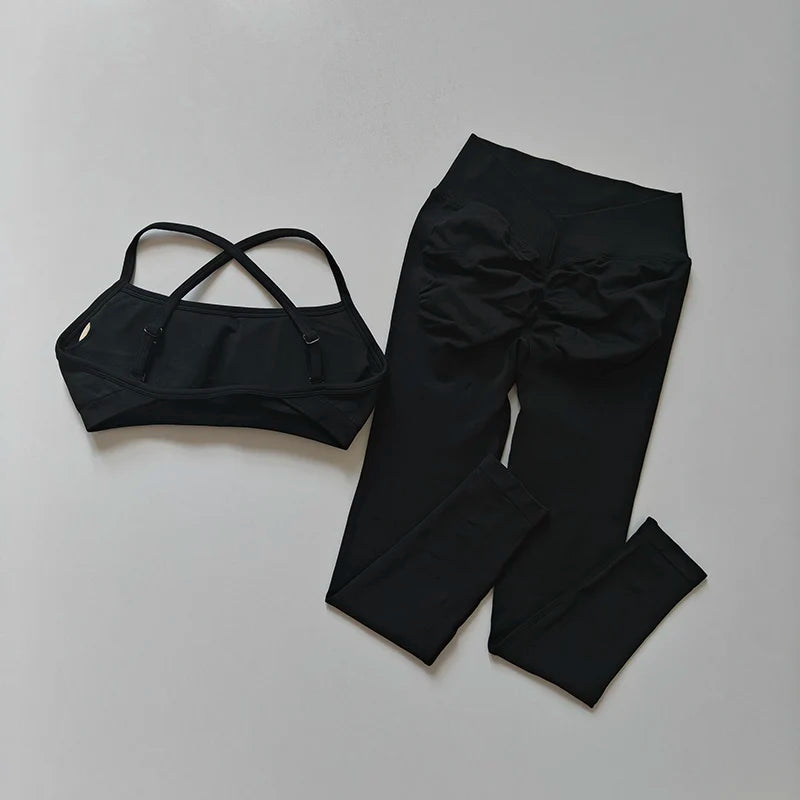 Women's Cross Back Bra And Leggings Yoga Set