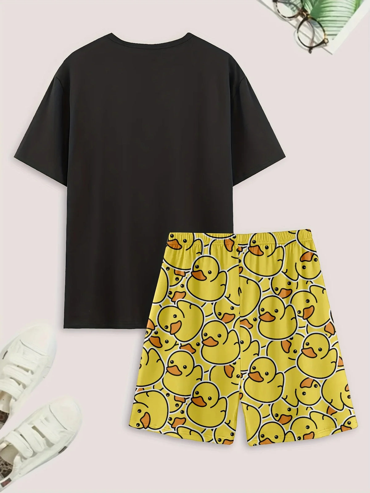 Men's Duck Print T Shirt and Shorts Pajama Set