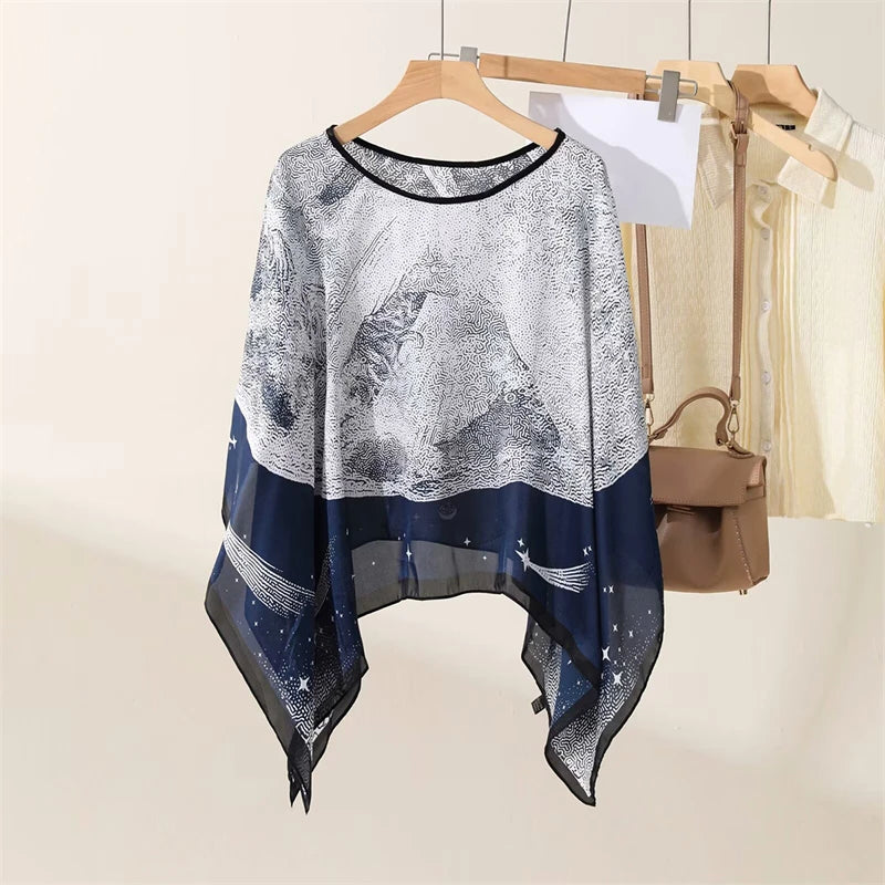 Printed Sheer Beach Poncho for Layering over Outfits