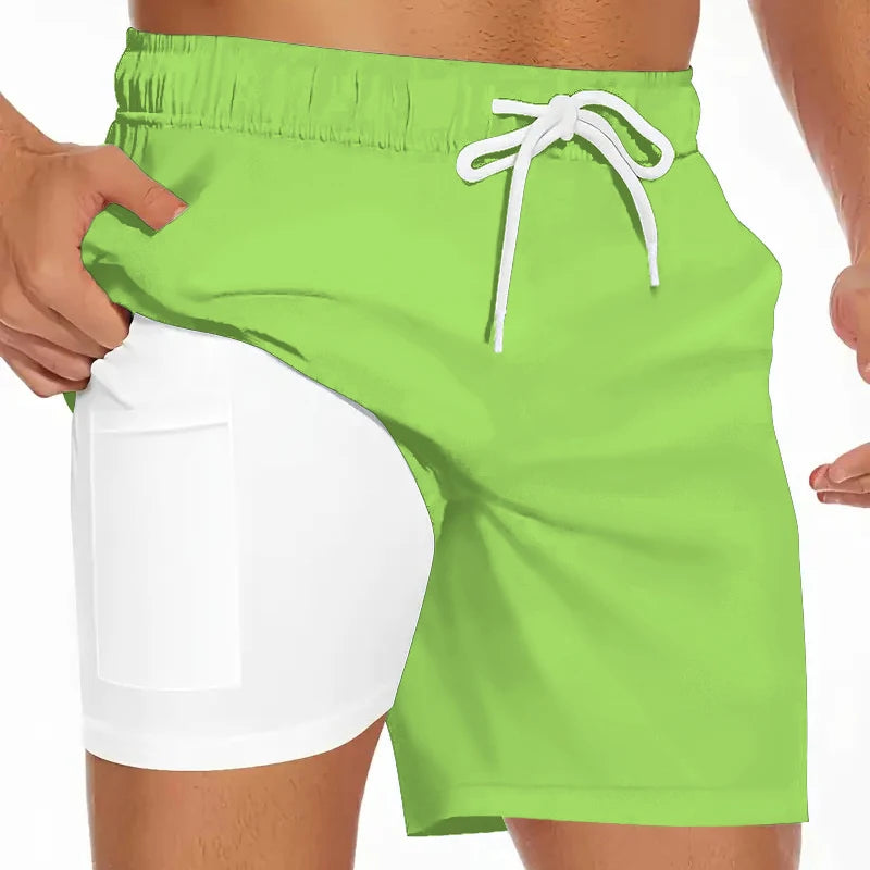 Men's Swim Shorts with Compression Liner and Phone Pocket for Beach and Pool Wear