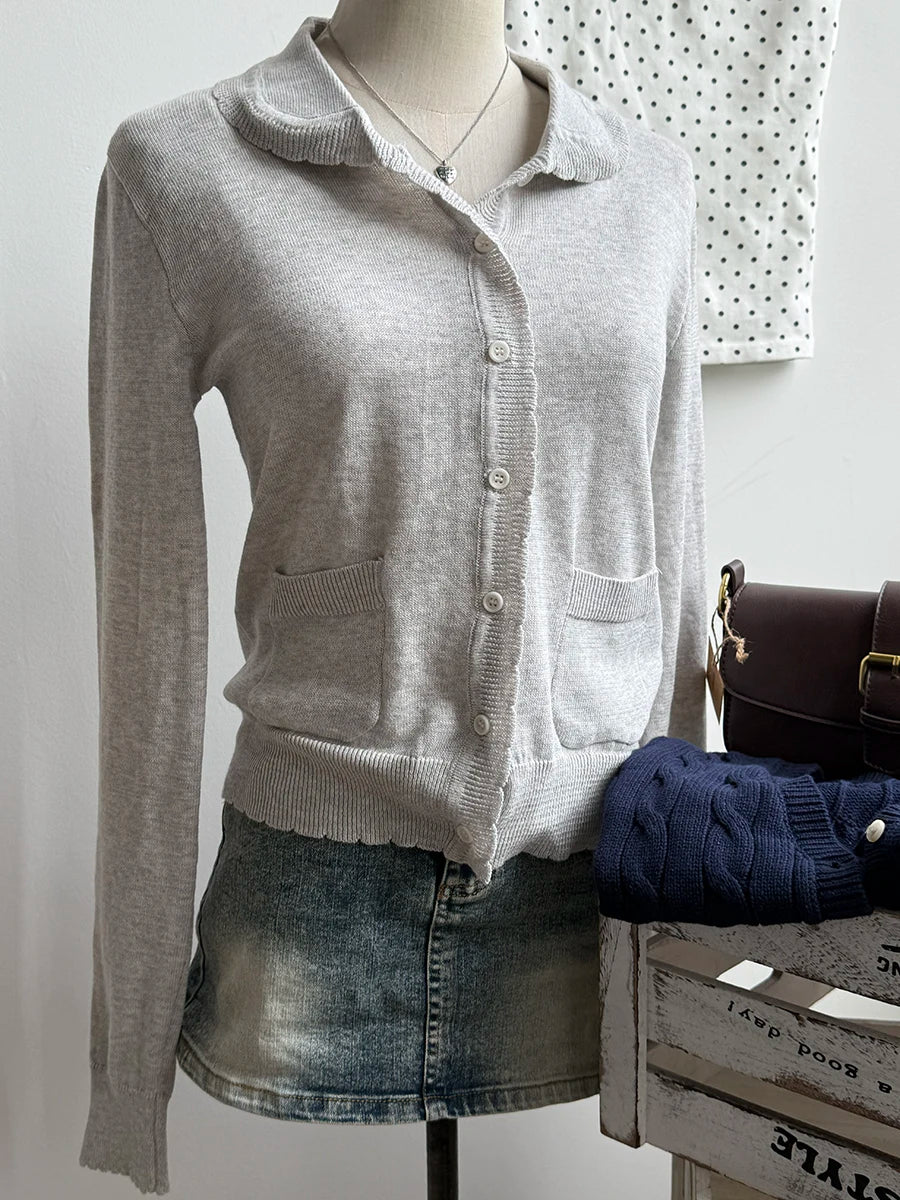 Women's Round Neck Button Front Cardigan Casual Knit Layer