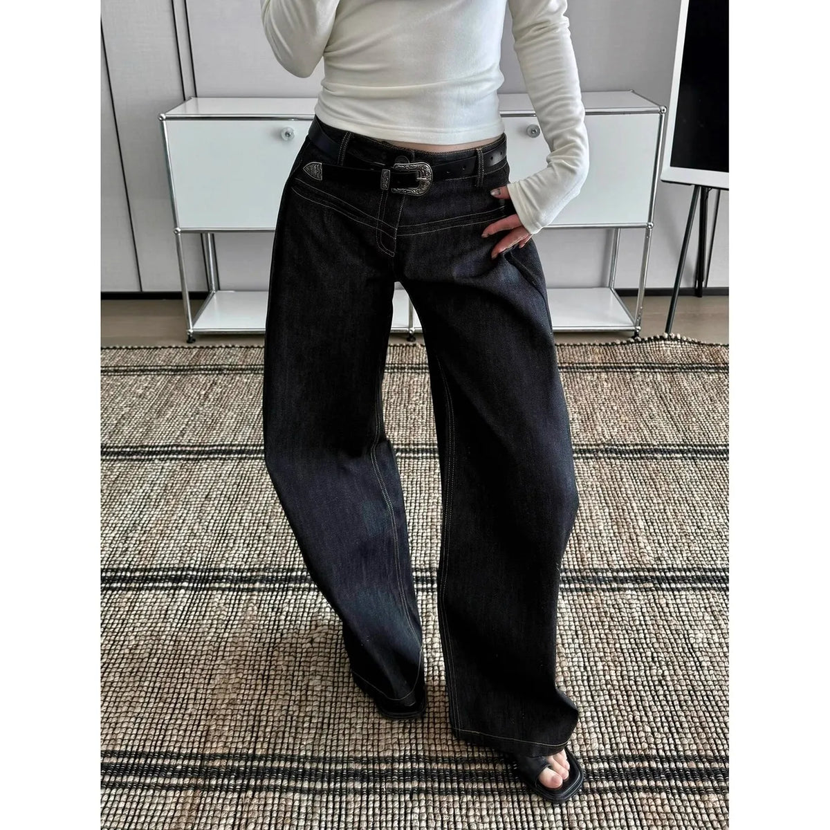 Women's Black High Waist Wide Leg Denim Jeans