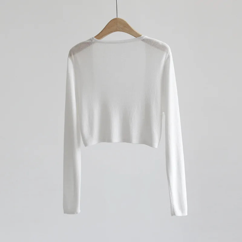 Women's Sheer Cropped Open Front Cardigan Casual Knit Layer