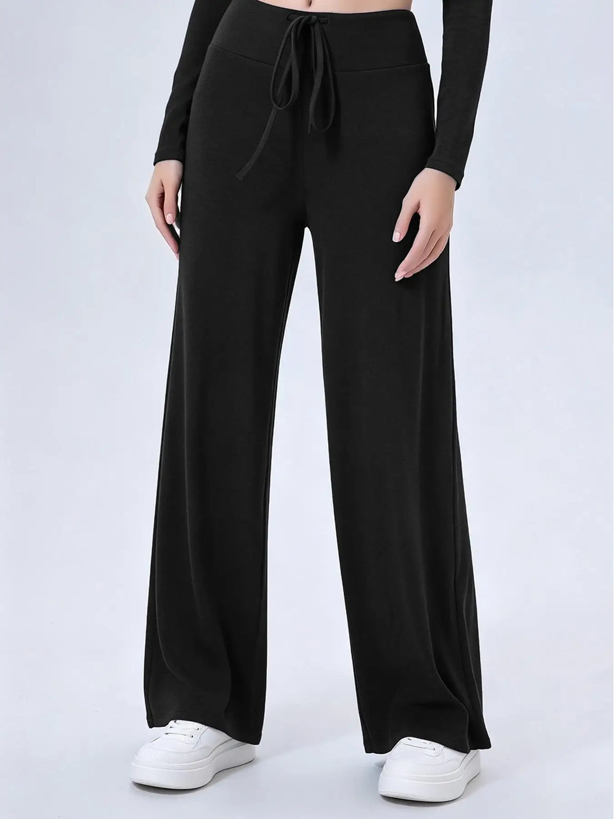 Women's Drawstring Waist Nylon Blend Wide Leg Pants for Yoga and Pilates