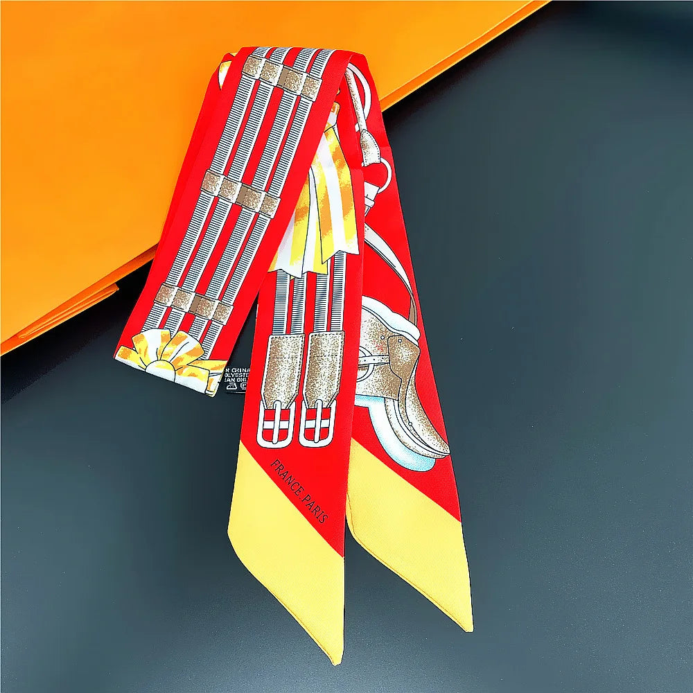 Horse Motif Skinny Scarf with Decorative Printed Patterns