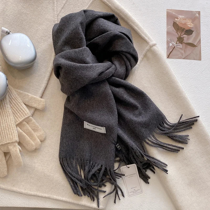 Solid Long Fringed Scarf for Draped Neck Styling