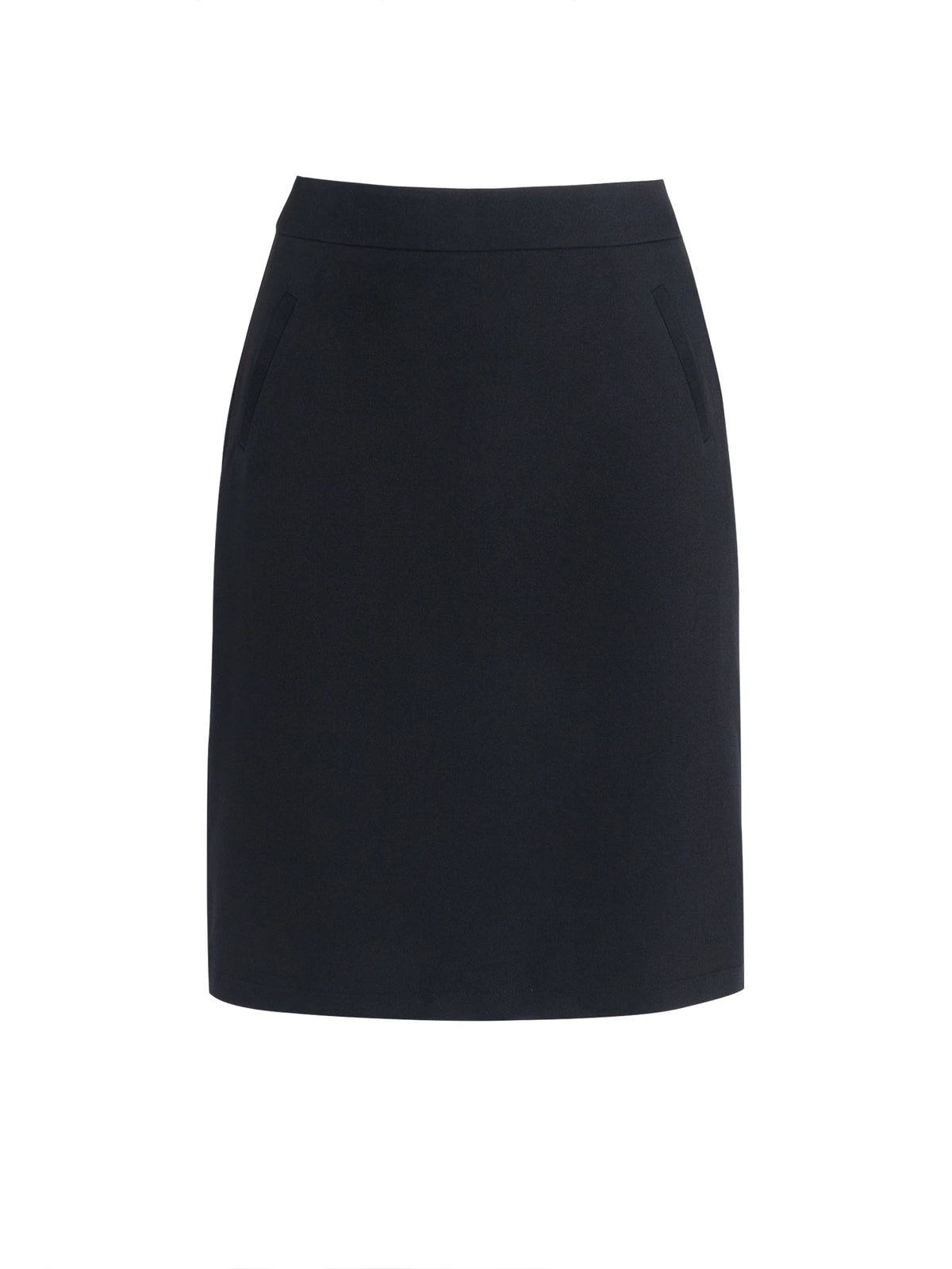 Women's Black Polyester High-Waist Midi Skirt with Pockets for Everyday Office Outfits