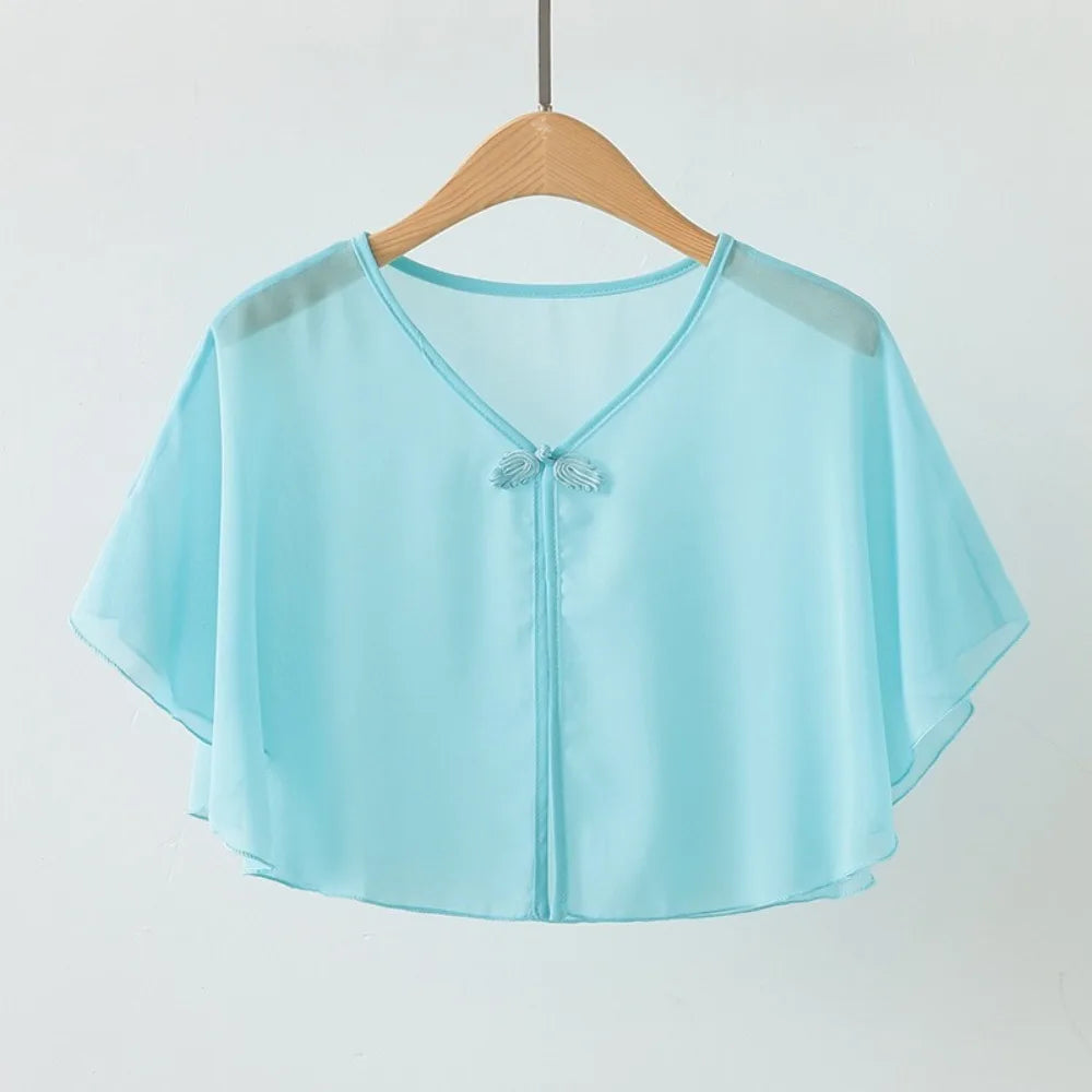 Short Clasp Front Chiffon Cape for Layering over Outfits