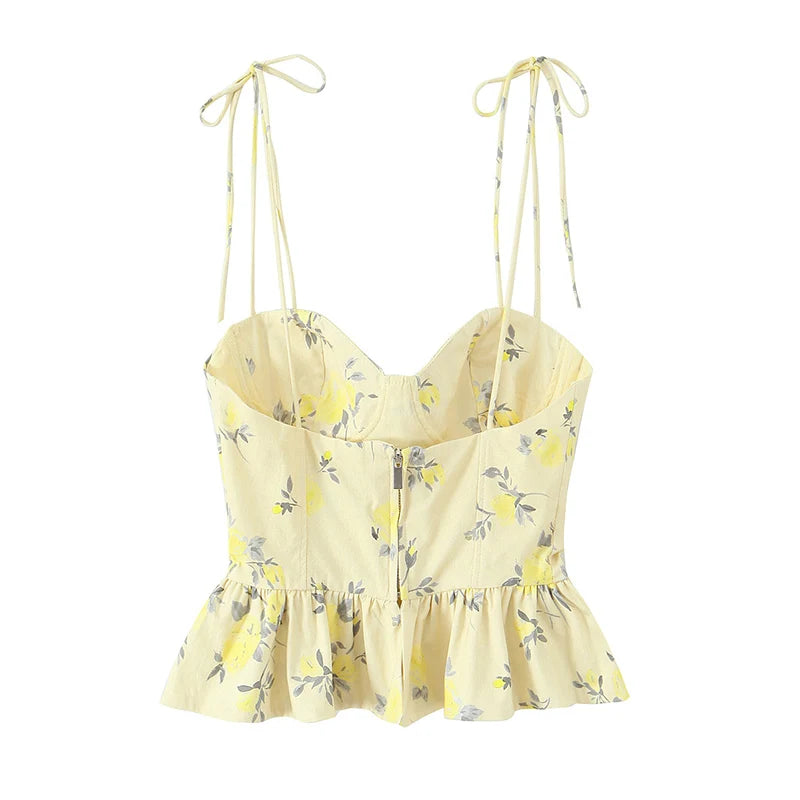 Women's Floral Tie-Strap Backless Cropped Camisole