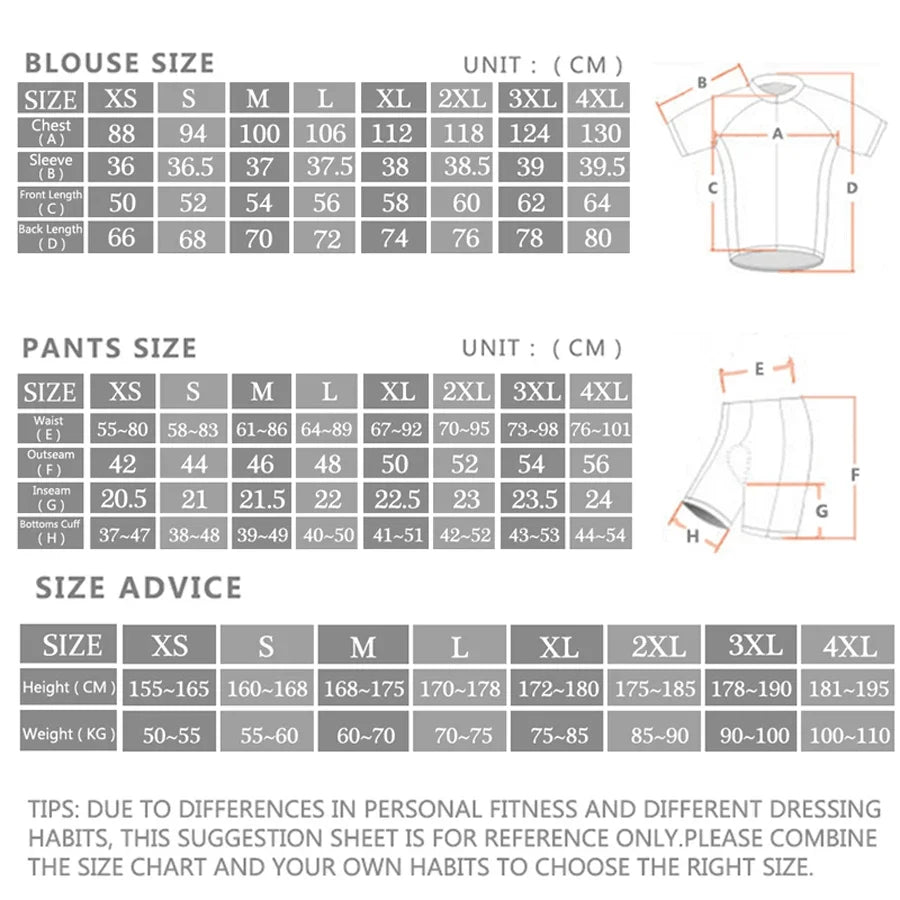 Men's Cycling Jersey, Pants and Set Options for Summer Bicycle Rides