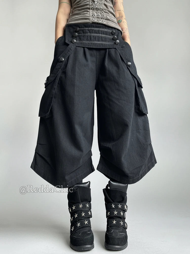 Women's Black Cargo Pants with Pleated Legs and Length Options