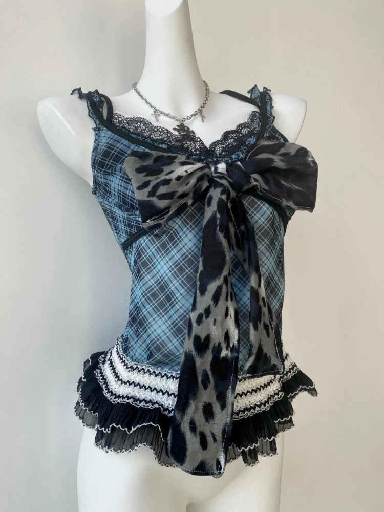 Women's Printed Lace Trim Camisole with Thin Straps and Fitted Shape