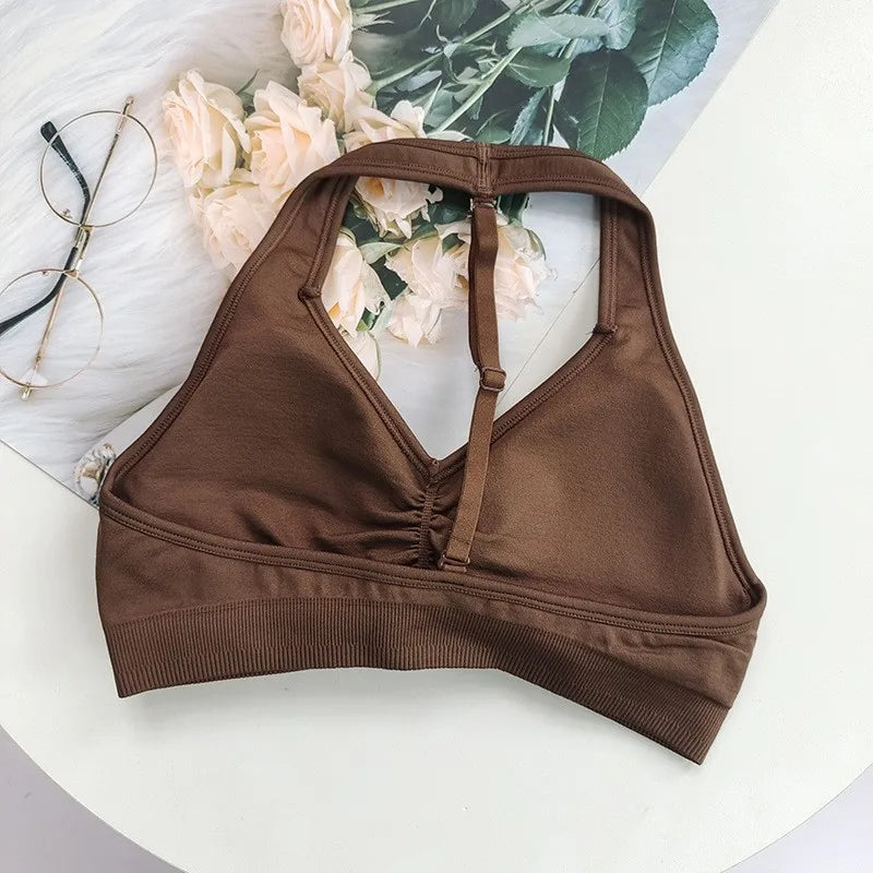 Women's Ruched Halter Neck Sports Bra
