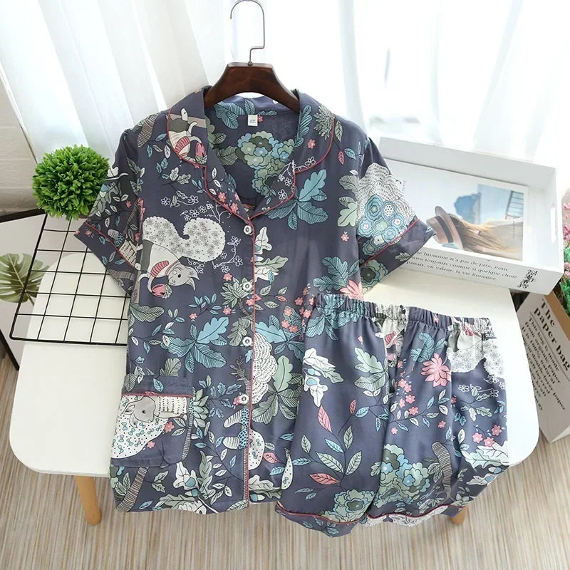 Women's Printed Button Front Pajama Set with Top and Pants