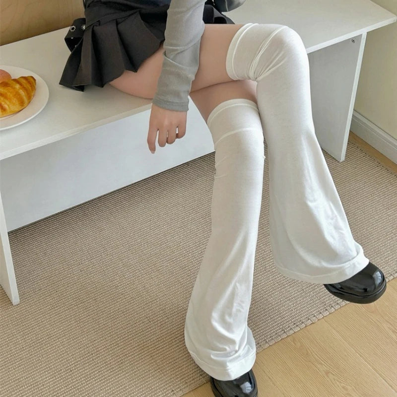 Solid Flared Over Knee Leg Warmers with Knit Texture