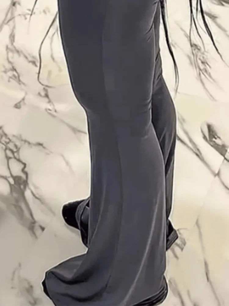Women's Ruched Back Seam Polyester Flared Pants with High V Waist