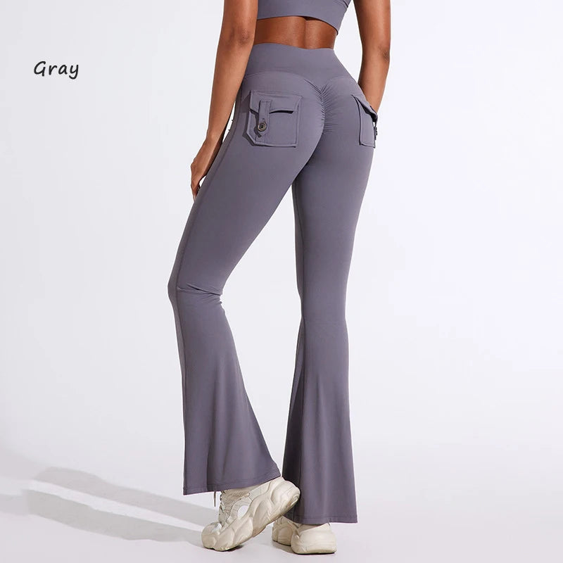 Women's Back Pocket Flared Leggings For Workout Outfits