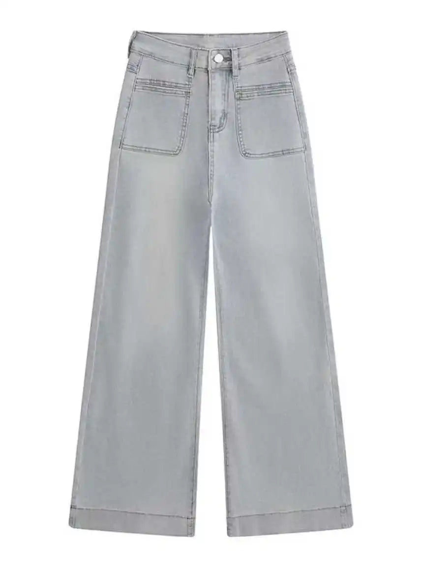 Women's Gray Wide Leg High Waist Denim Jeans