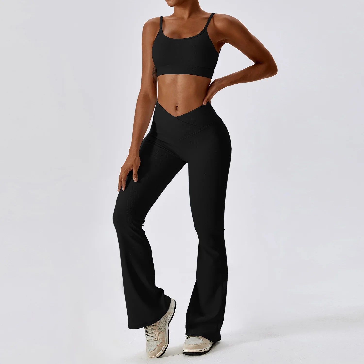 Women's Halter Bra And Flared Leggings Yoga Set
