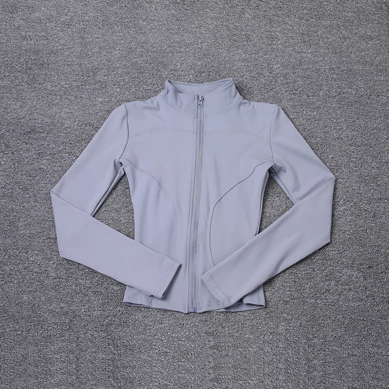 Women's Fitted Long Sleeve Zip Front Jacket for Layered Outfits