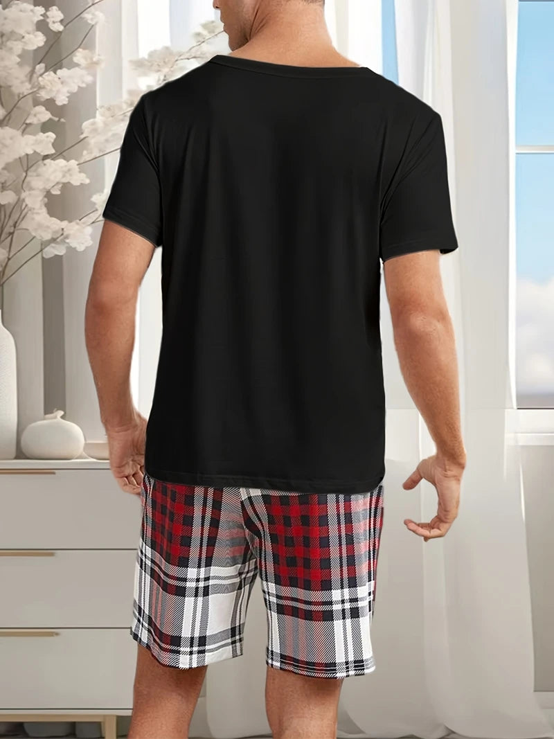 Men's Bear Print T Shirt and Shorts Pajama Set