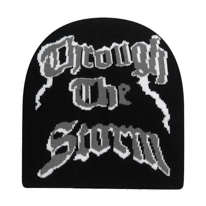 Graphic Knit Beanie with Letter and Pattern Style Options