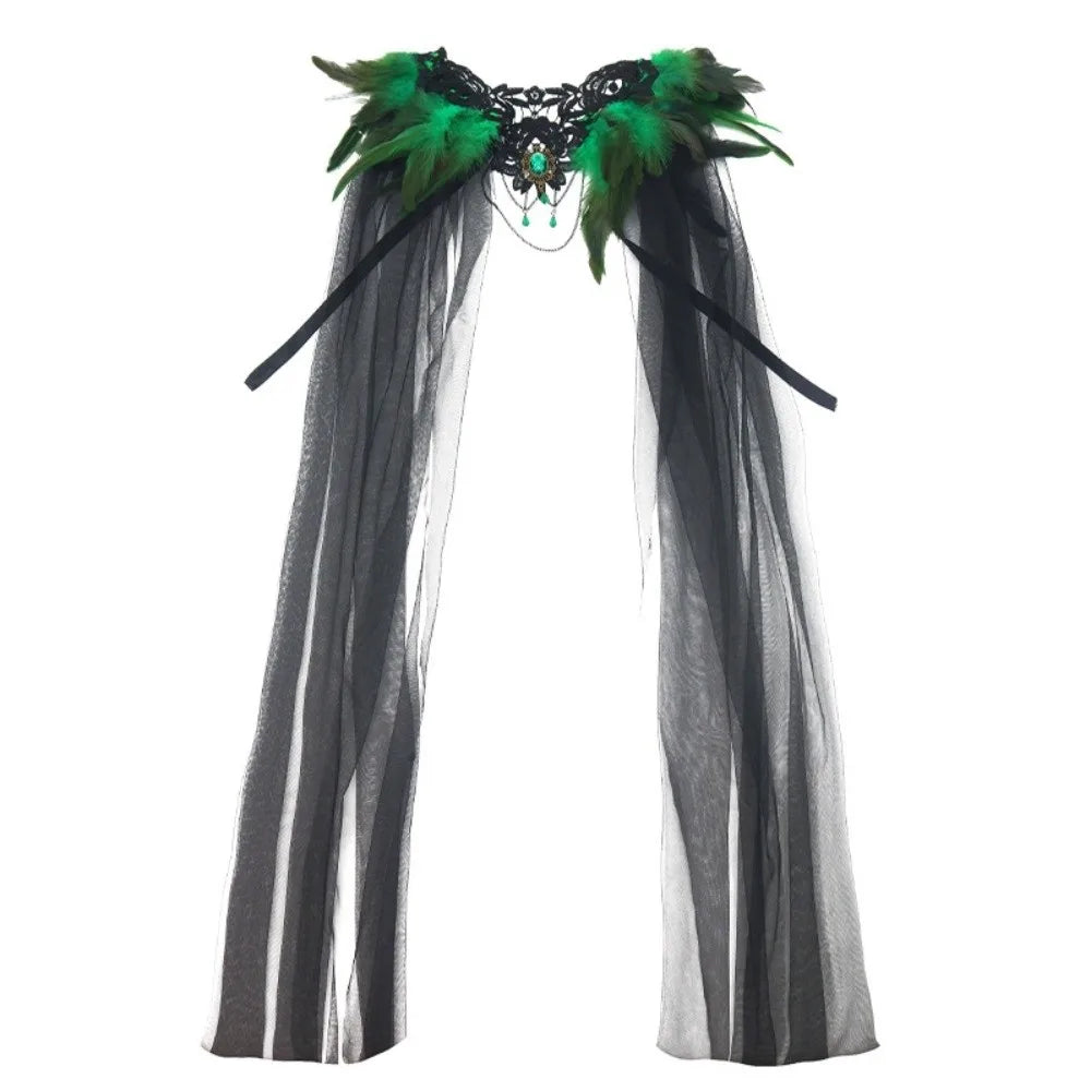 Feather Collar Sheer Long Cape for Layering over Outfits