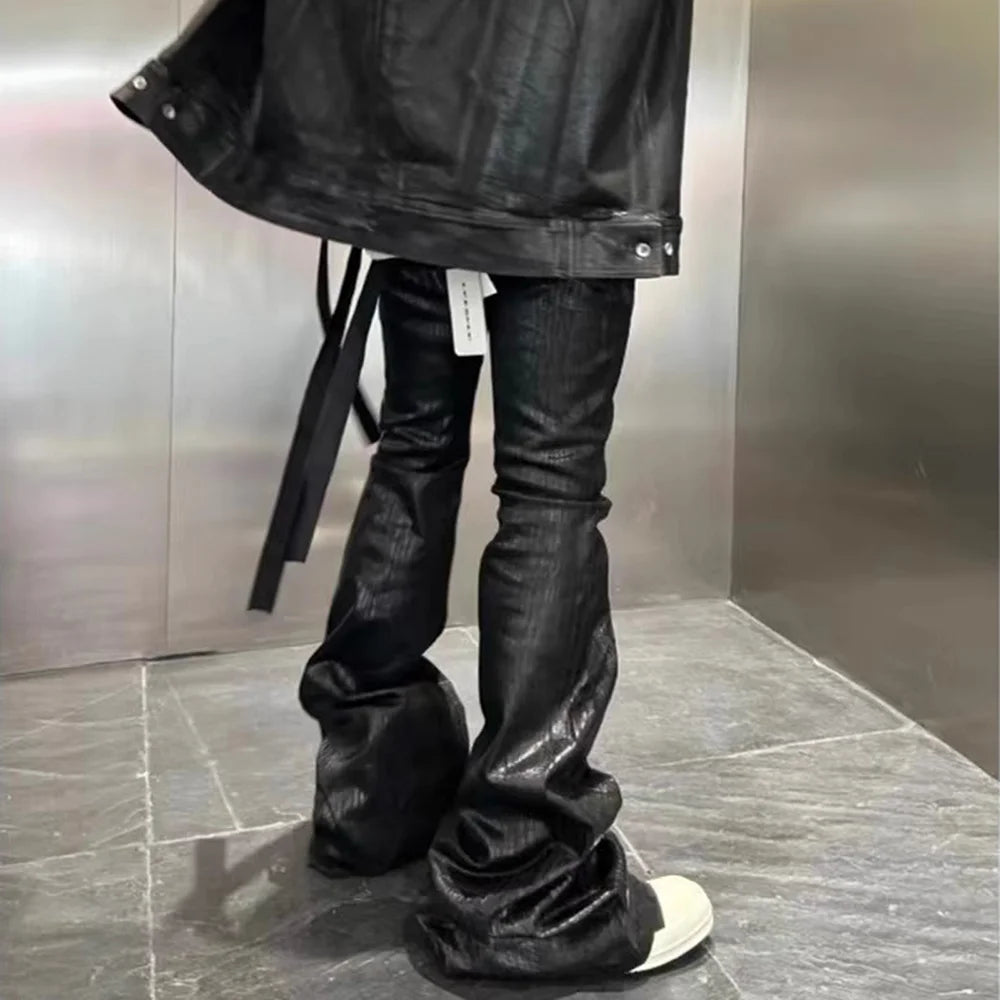 Men's Coated Look Flared Denim Jeans for Casual Everyday Wear