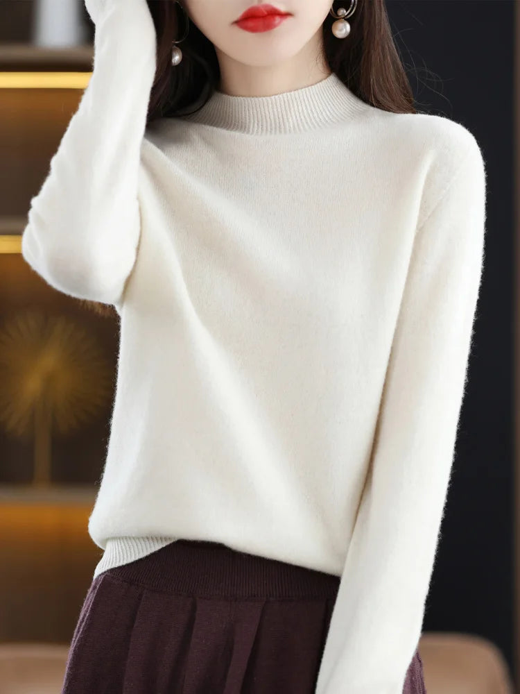 Women's Fluffy Crew Neck Long Sleeve Sweater Casual Knit Layer