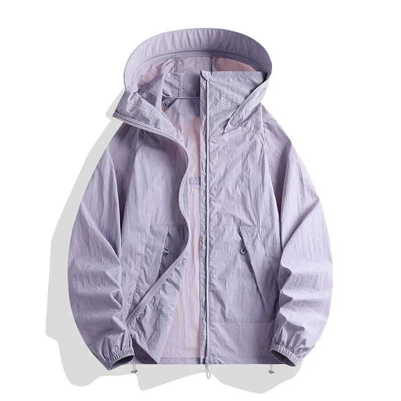 Hooded Long Sleeve Full Zip Outdoor Hiking Jacket with Pockets