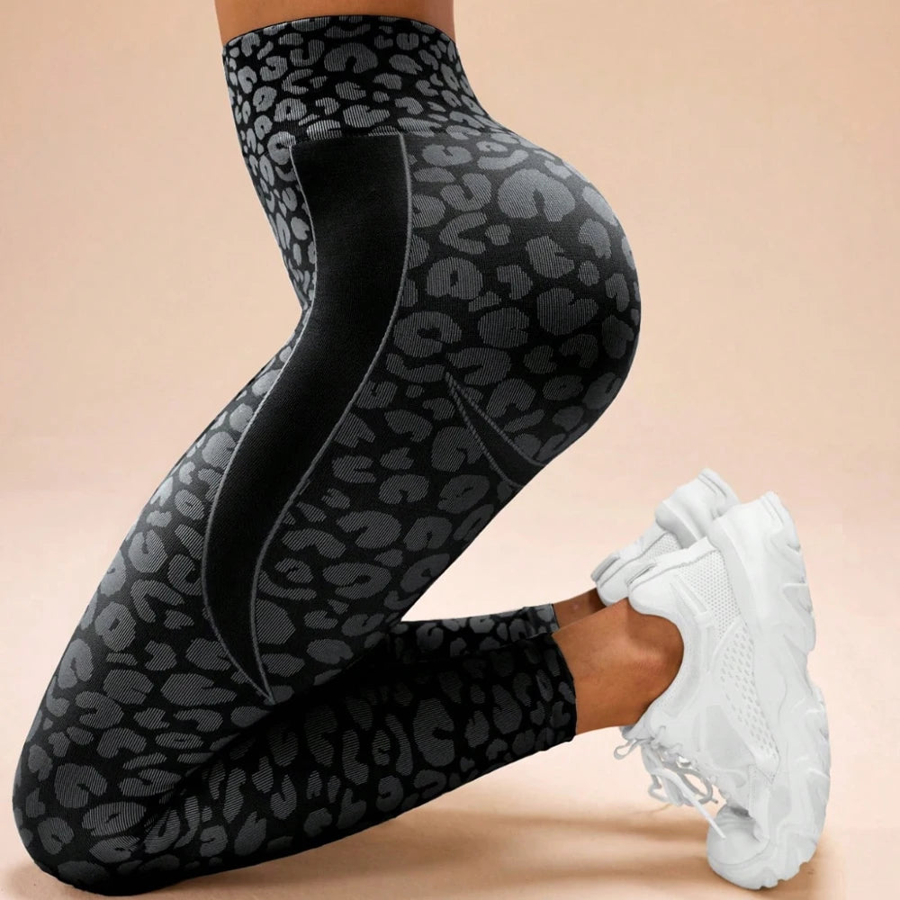 Women's Leopard Print Textured Full Length Leggings For Workout Outfits