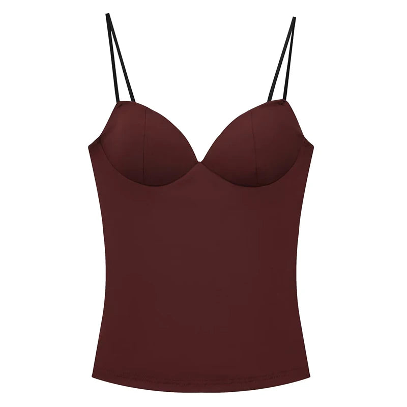 Women's Sweetheart Neck Crop Top with Thin Straps and Corset Styling