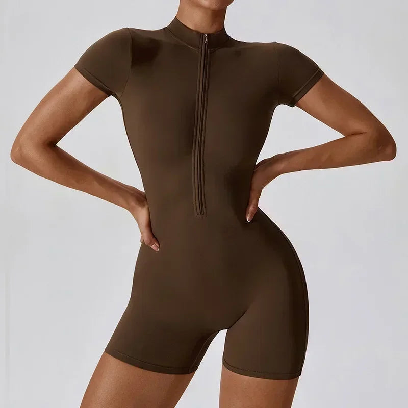 Women's Zip-Front Short-Sleeve Workout Romper