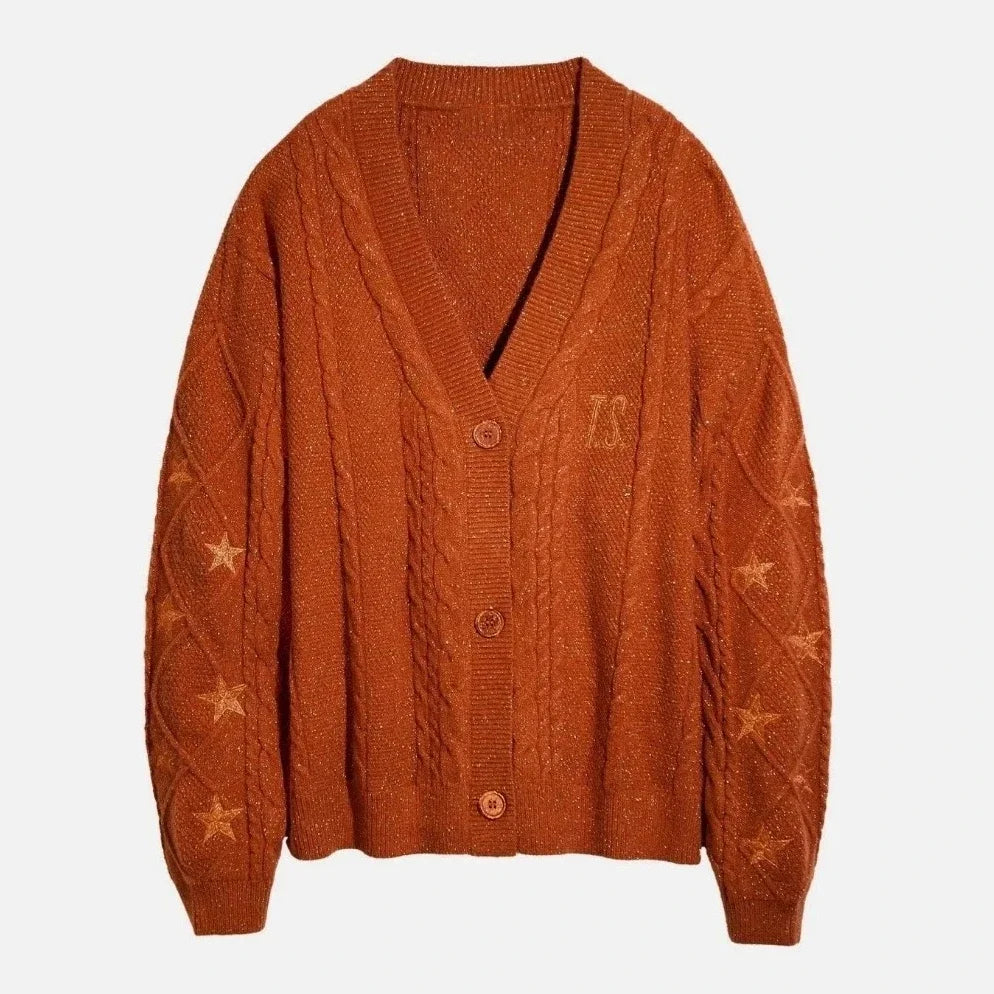 Women's Star Patterned Chunky Button Front Cardigan Casual Knit Layer