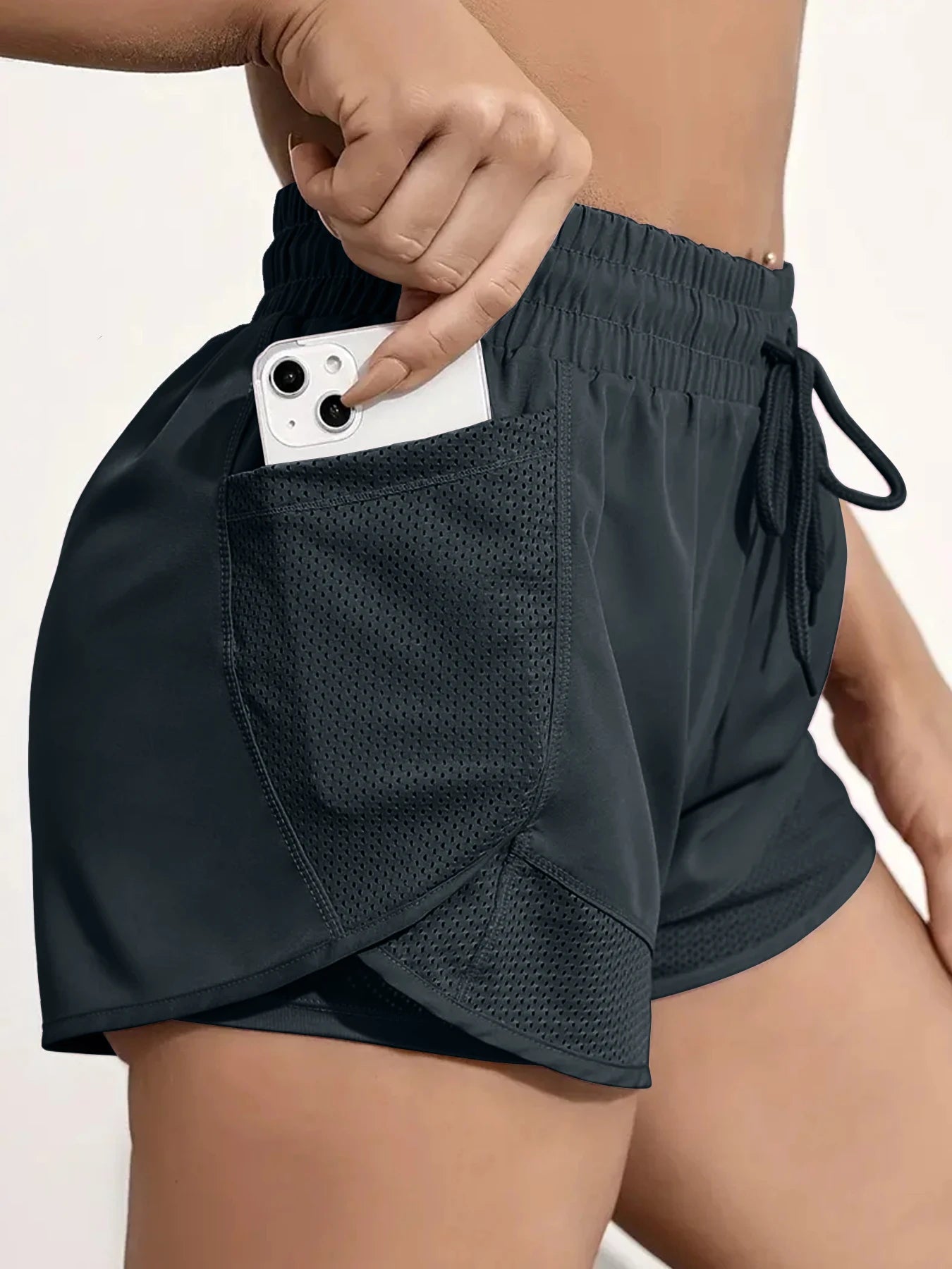 Women's Two Layer Polyester Running Shorts with a Drawstring Waist