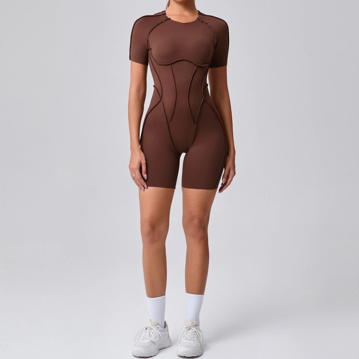 Women's Short Sleeve Back Cutout Short Workout Romper