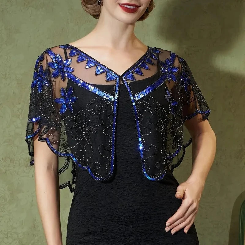 Sequin Mesh Capelet for Layering over Dresses and Tops