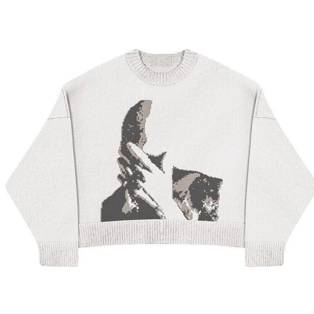 Women's Abstract Graphic Crew Neck Sweater Casual Knit Layer