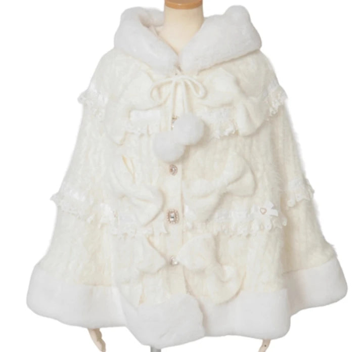 Hooded Bow Trim Cape for Layering over Outfits