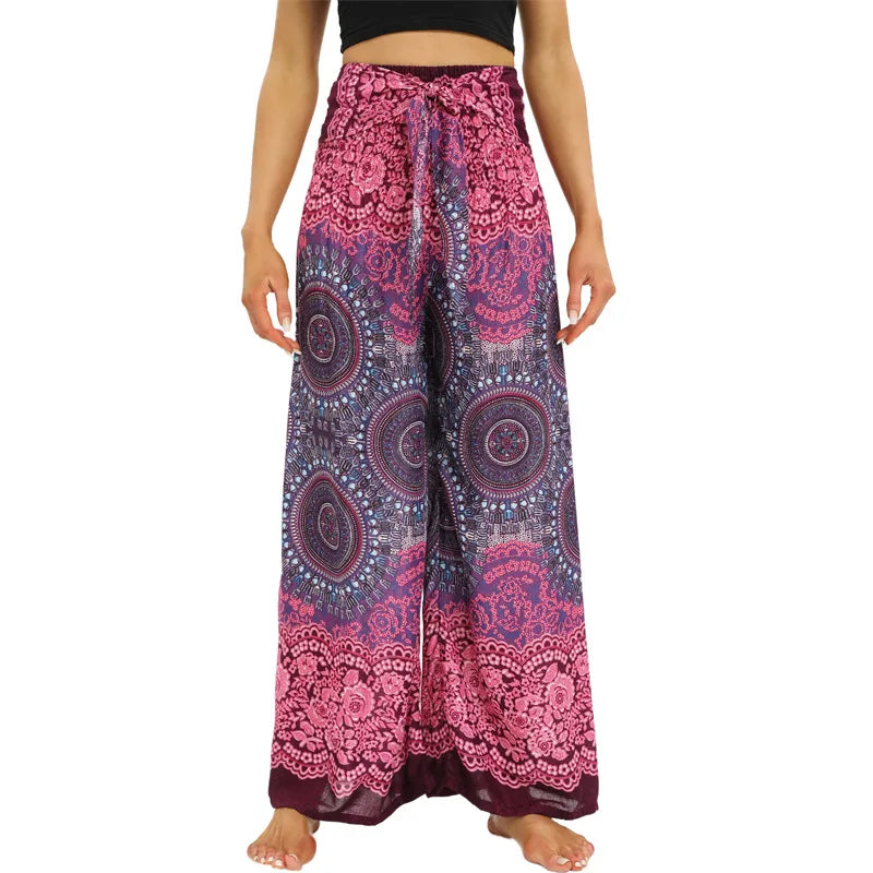 Women's Printed Rayon Harem Pants with Elastic Waist and Convertible Styling