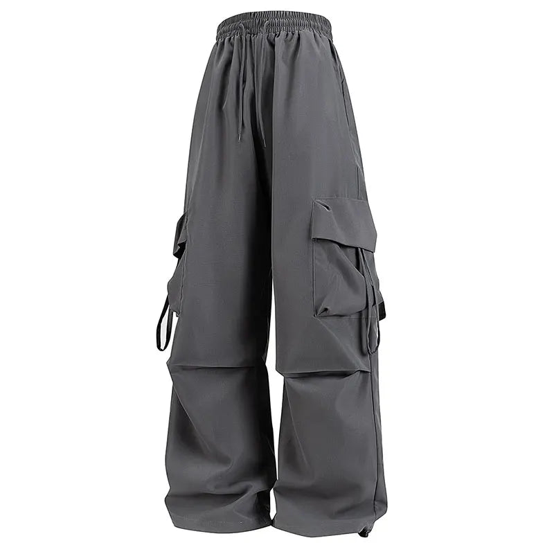 Women's Loose Cargo Pants with Elastic Waist and Adjustable Cuffs