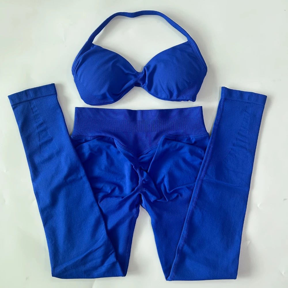 Women's Strappy Bra And Leggings Yoga Set For Workout Outfits