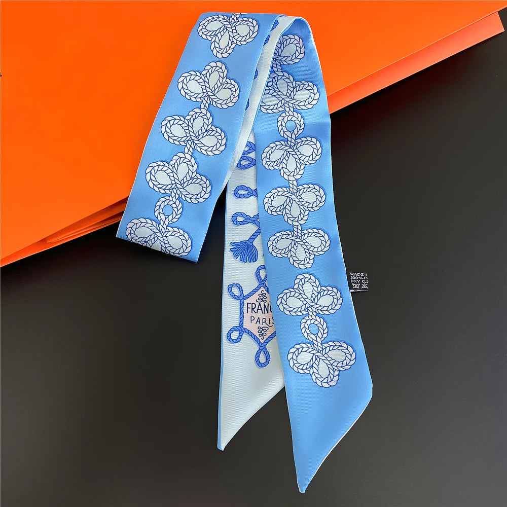 Horse Motif Skinny Scarf with Decorative Printed Patterns